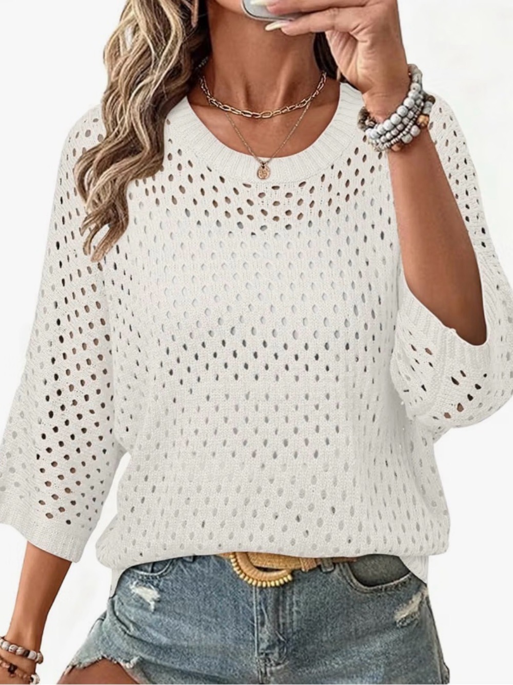 Lightweight White Open-Knit Women's Sweater